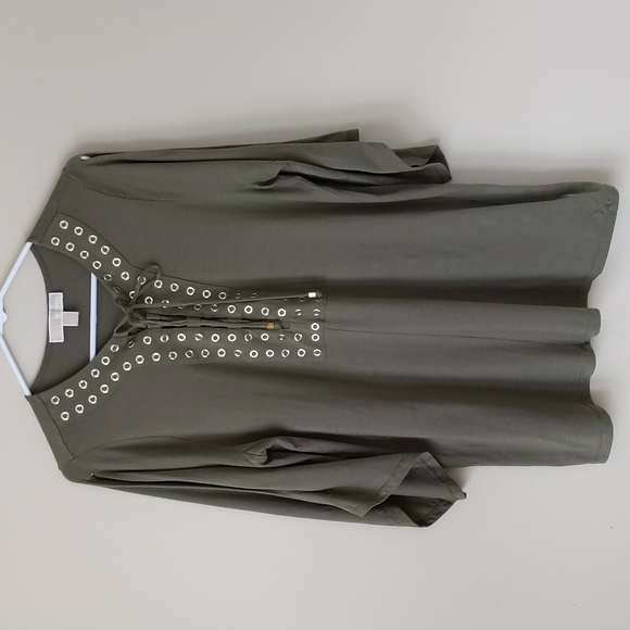 MICHAEL Michael Kors Tops - Michael Michael Kors Lace Up Grommet Open Sleeve Modal Top OX Green